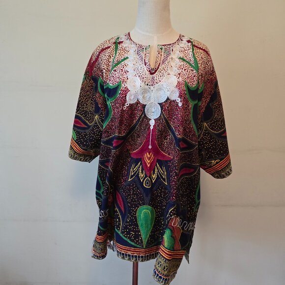 Vintage West African Print Top with Exquisite Embroidery - Picture 1 of 12